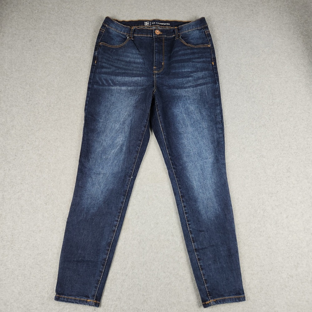 No Boundaries Jeans Womens 15 Blue Denim Dark Wash Stretch High Rise Skinny Leg